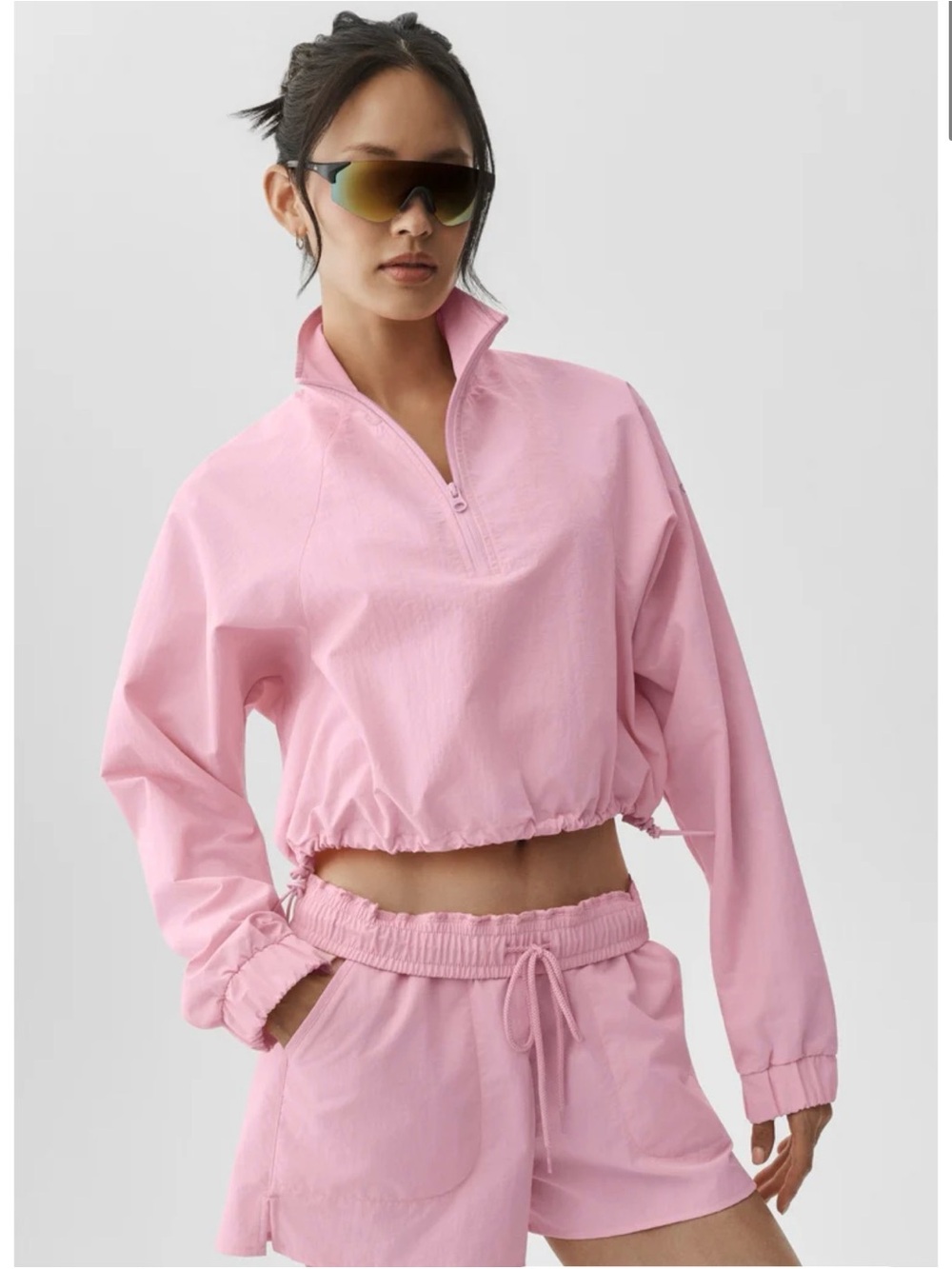 BEST SELLER Alo yoga cropped 1/4 zip alumni pullover pink marshmallow